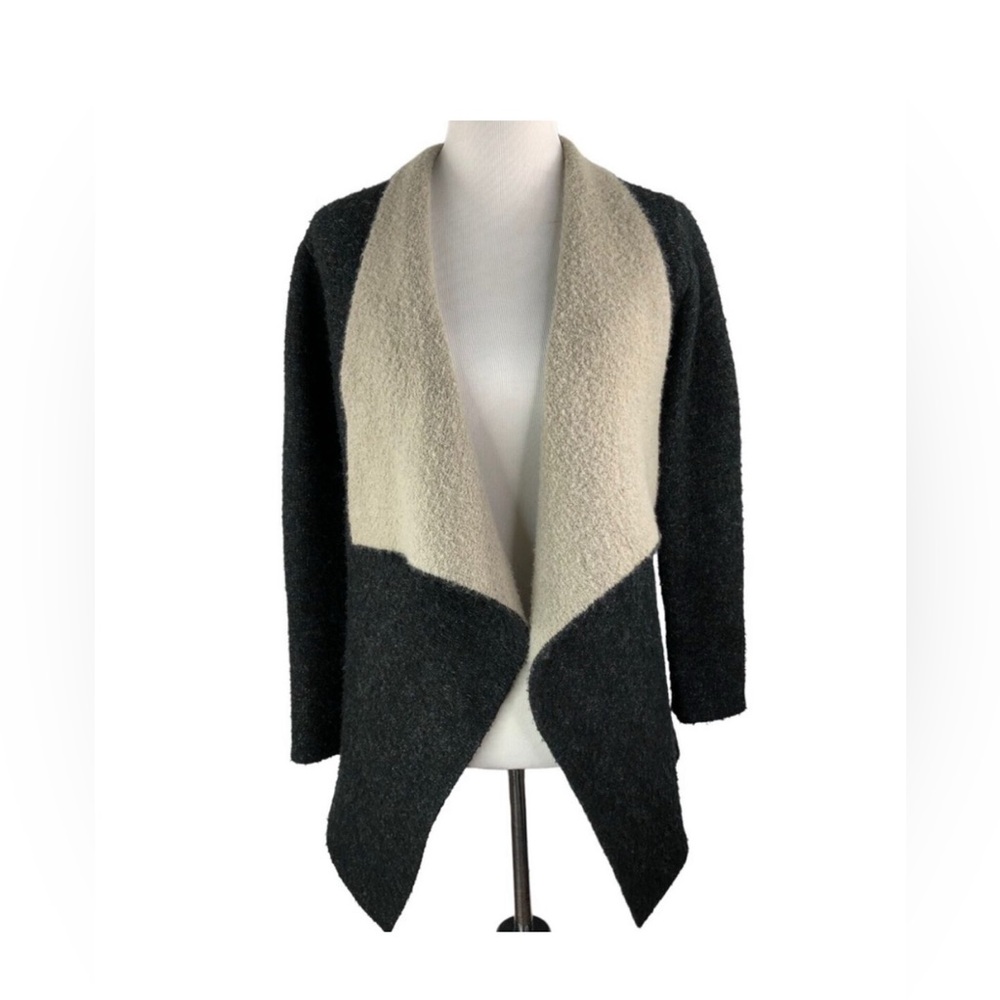 Zara Women’s Chunky Charcoal And Tan Knit Asymmetrical Drape-Front Cardigan SZ S